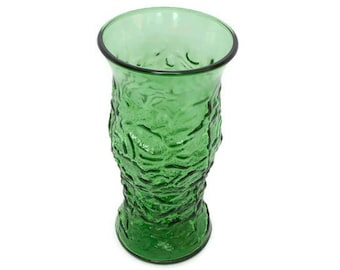 Vintage EO Brody Large 1960s Vase - Emerald Green Crinkle Glass - Statement Piece for Home Deco 10 Inch