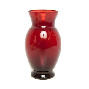 Vaso in vetro soffiato a mano rosso rubino vintage - corpo bulboso con bordo svasato, vetro artistico decorativo da 6 pollici