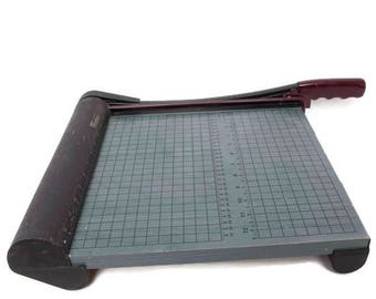Vintage Premier Paper Cutter Martin Yale W12 Heavy Duty Trimmer 19x14x3 Thick Wood Base 12 Inch Cut Blade Latch Lock Paper Industrial