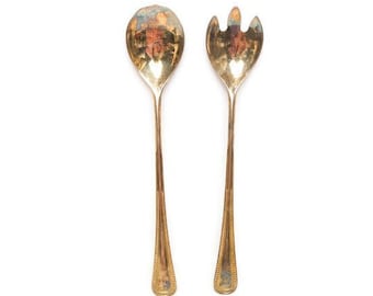 Cubiertos para ensalada vintage E P Zinc ITALY, tenedor y cuchara de 9 pulgadas de largo, galvanizados