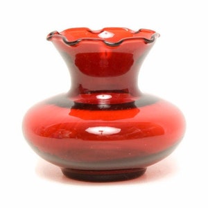 Vintage Anchor Hocking Ruby Red Glass Bud Vase - Ruffled Edge