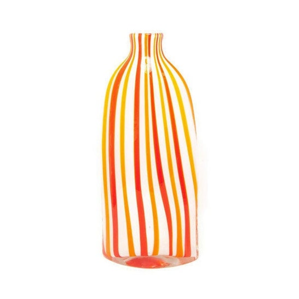 Vintage MURANO Sommerso Tall Art Glass Cased Vase Red Orange White Striped Hand Blown Flask Shape 14 Inch