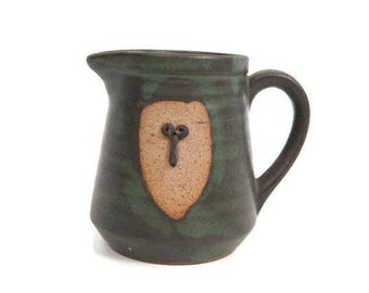 Vintage Vandor Green Pottery Face Creamer: Collectible Stoneware Pitcher