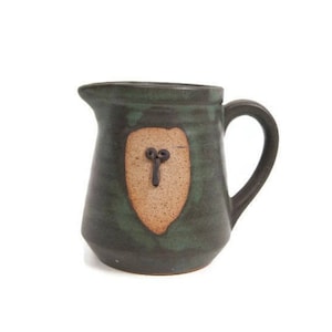 Vintage Vandor Imports Japan Green Pottery Face Creamer - Stoneware Small Pitcher - 3 1/4&quot;