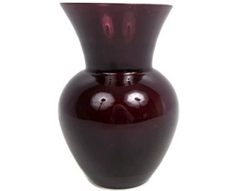 Vaso vintage in vetro ametista da 7 pollici, vaso di melanzane soffiato a mano, corpo bulboso, bordo svasato