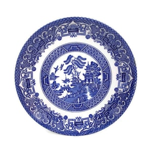 Vintage Stoke on Trent Old Willow Untertasse - Staffordshire Ironstone Pottery - Kobaltblau - Blaues Weidenmuster - Made in England - 145 cm