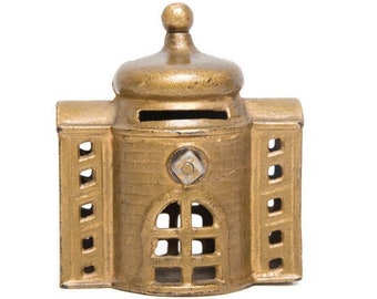 Hucha antigua de hierro fundido A.C. Williams PRESTO - Edificio con cúpula dorada