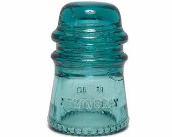 Vintage HEMINGRAY Insulator No 16 Blue Green Teal Glass Pointed Drip Points Screw On Paperweight