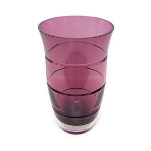 Vintage Amethyst Crystal Vase – 10&quot; x 6&quot; Hand Blown Purple Glass – Four Tiered Banded Design