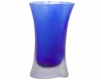 Vintage Cobalt Textured Vase 8 Inch Cased Base Art Glass