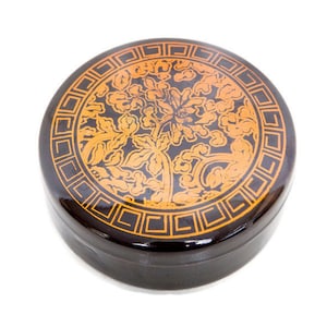 Vintage Black Lacquer Trinket Box: Gold Leaf Design, Thailand