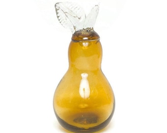 Vintage Hand Blown Amber Glass Pear Paperweight  LARGE GOLD PEAR 8 Inch