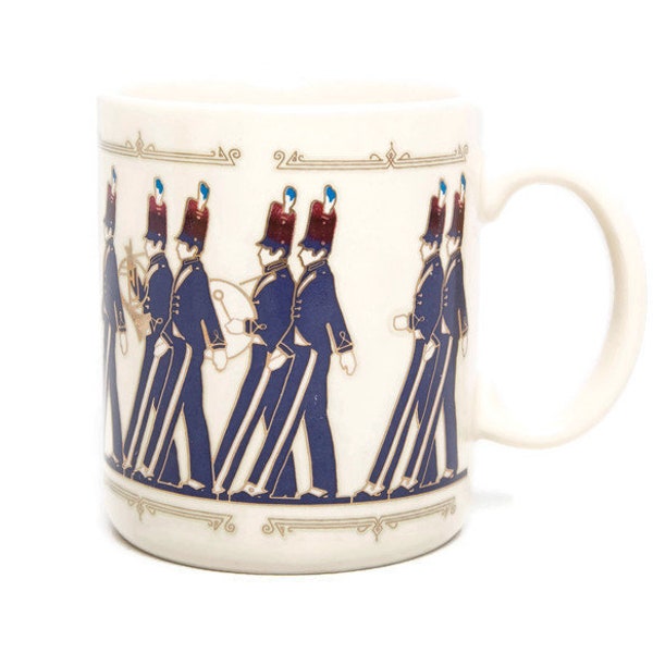 Vintage Hallmark Marching Band Coffee Mug Blue and White Made in Japan