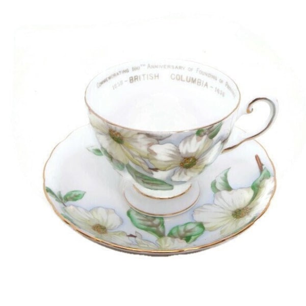 Vintage Tuscan Dogwood Teacup and Saucer British Columbia 100th Anniversary Made in England