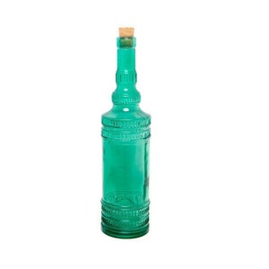 Vintage Spanish Green Glass Apothecary Bottle: Embossed Ribbed Decanter