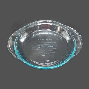 Plato hondo para tarta de vidrio Pyrex Aqua vintage, 24 cm, número 2229, asas grandes