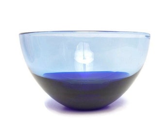 Vintage SWEDISH Cobalt Glass Bowl 10 Inch Dark To Light Made in Sweden Centerpiece Decor Hand Blown