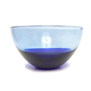 Vintage Swedish Cobalt Glass Bowl | Hand Blown 10-Inch Art Glass Centerpiece | Dark to Light Gradient