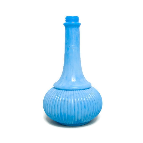 Antique Portieux Vallerysthal Blue Opaline Milk Glass Barber Bottle 9 Inch Screw Top French Blue Slag Glass Decanter Vanity Dresser Vase