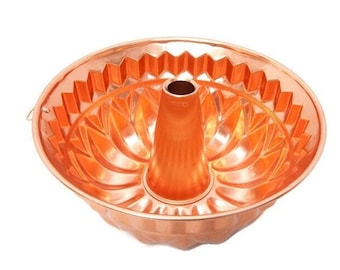 Vintage Copper JELLO Mold 6 Cups Bundt Pattern Retro Kitchen Round Cake Pan Aspic Salad