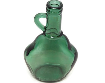 Vintage BORGES PORTUGAL Green Glass Bottle With Handle 6 Inch Apothecary Jar