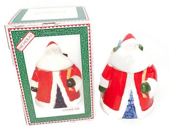 Vintage kerstkoektrommel: Nicholas van Cook's Bazaar, kerstdecor uit de jaren 80 (nieuw in doos)