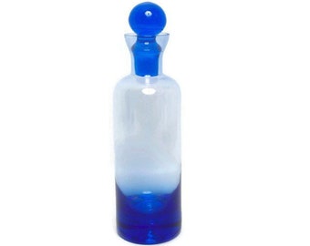 Vintage Cobalt Glass Apothecary Jar Bubble Base Bottle With Ground Glass Stopper 8 Inch