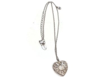 Vintage Claire's BFF Heart Necklace - Photo Heart Locket  - Silver Tone Open Work Lattice - Lobster Closure - 10 Inch - Picture Pendant