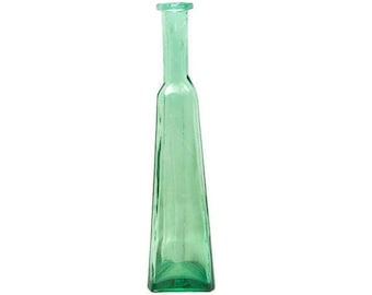 Vintage Green Glass Bottle Triangle Shaped 3 Sided 15 Inch Apothecary Jar Flower Vase