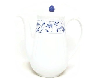Vintage Seltmann Weiden Bavaria Germany Coffee/Tea Pot: Hand-Painted White Porcelain, Blue Floral Design, Chocolate Pot