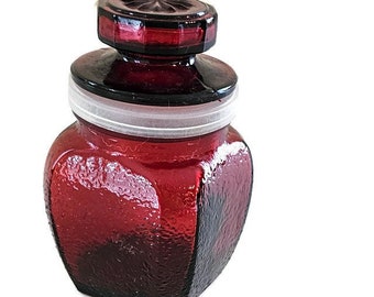 Vintage Red Glass Jar with Lid - Textured Container - Apothecary Jar  - Kitchen Storage