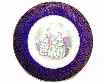 Vintage Imperial By Salem Colonial Ladies Plate Cobalt and Gold 11 inches