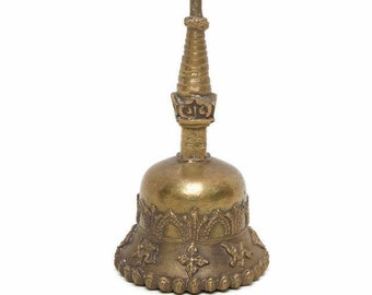 Antique Tibetan Brass Over Copper Carved Bell Buddhism Auspicious Stupa 18th Century Buddha Bell Temple Bell Made in Nepal Buddhist Prayer