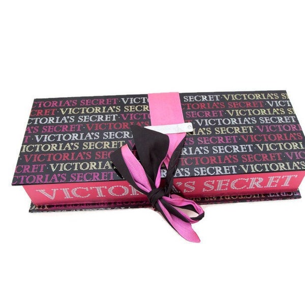 Vintage Victoria's Secret Gift Box Set - 3 Mini Perfumes- Gold Silver Pink With Ribbons, Metallic Pattern - Jewelry Storage, Makeup Case