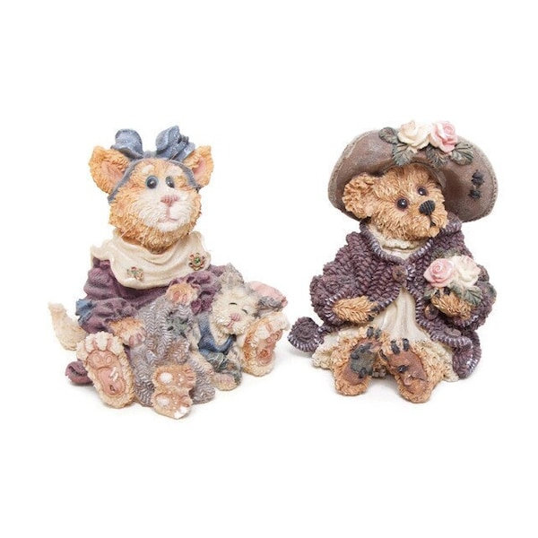 Vintage Boyds Bears & Friends Figurines - Maddie Purrkins with Puddytat, No 371001 - Mrs Tuttle Stop and Smell The Roses, No 228315