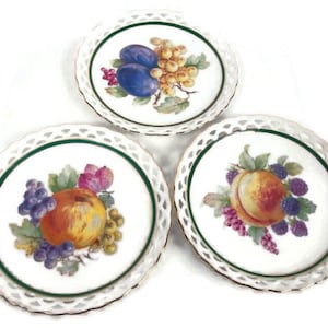 Vintage Winterling Bavaria Porcelain Plates: Hand-Painted Fruit Design, Set of 3