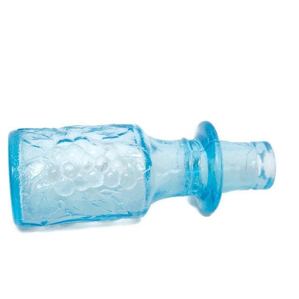 Vintage EMPOLI Italy Ice Blue Glass Bottle Stopper Embossed Fruit 5 3/8"