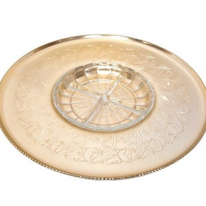 Vintage 1950s Color Craft Lazy Susan: Gold Aluminum Floral Serving Tray