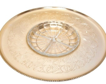 Bandeja giratoria Color Craft de estilo vintage de los años 50: bandeja de aluminio dorado con diseño floral.