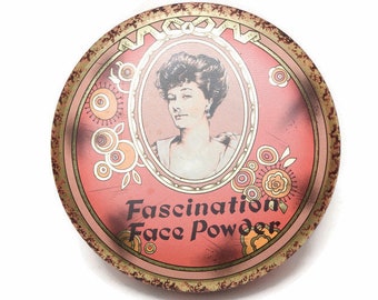 Vintage Daher Tin Fascination Face Powder Round Red Box 1970s England Metal Container Vanity Decor