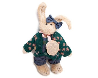 Boyds Bears Emily Babbit 10 Inch, The Rabbit - Denim Overalls, Green Sweater - Bailey Friends - Fully Jointed - Plush Rabbit - Poseable Ears