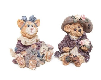 Vintage Boyds Bears & Friends Figurines - Maddie Purrkins with Puddytat, No 371001 - Mrs Tuttle Stop and Smell The Roses, No 228315