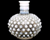Vintage FENTON Glass Perfume Bottle White Hobnail Opalescent Glass Blue and White Bud Vase Cologne Bottle