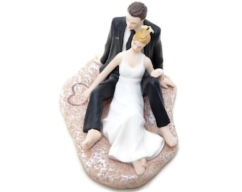 Weddingstar Cake Topper Romantic Wedding Couple Lounging on the Beach Beach Wedding Hand Painted Porcelain Figurine