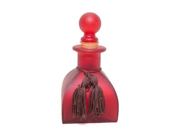 Vintage Red Glass Bottle With Stopper - Apothecary Jar - Attached Tassel - Perfume Bottle