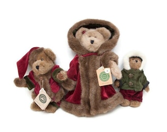 Boyds Bears Mrs Northstar 91730303 - Mr Baybeary 917314 - Bailey 9175610 - Christmas Bears - Stuffed Plush -  Fully Jointed - Burgundy Green