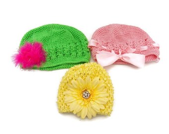 Vintage Crocheted Hats for Kids Baby Caps Photo Props Pink Lime Green Yellow Dress Hat Holiday Bonnets Beanie Cap