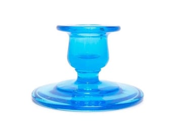 Vintage Turquoise Depression Glass Candlestick Holder – 1940s Taper Candleholder for Wedding or Shower