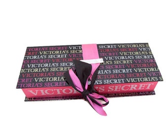 Vintage Victoria's Secret Gift Box Set - 3 Mini Perfumes- Gold Silver Pink With Ribbons, Metallic Pattern - Jewelry Storage, Makeup Case