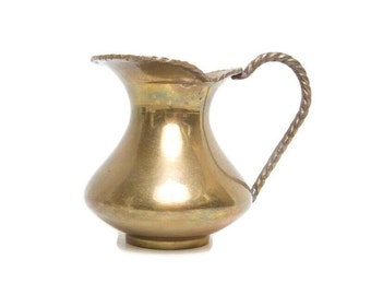 Vintage Solid Brass Creamer Made in India Flower Vase Small Pitcher Ornate Rope Design